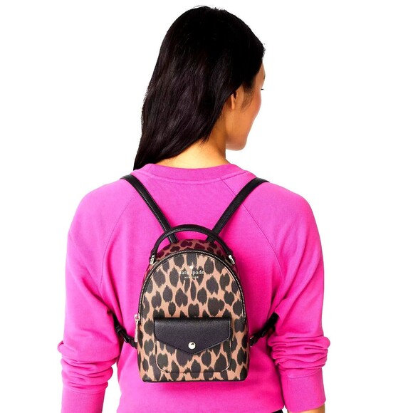 New Kate Spade Schuyler Mini Backpack Saffiano Leopard Spotted Animal Print - Picture 3 of 5